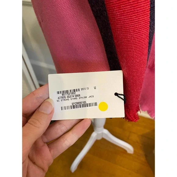 SOLD NWT Gucci Strong Stars Pink Gucci Stripe Jacquard wool cashmere silk Scarf - Picture 3 of 7